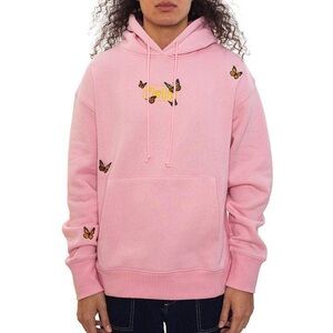 Felt butterfly garden embroidery hoodie light pink pullover top men women M